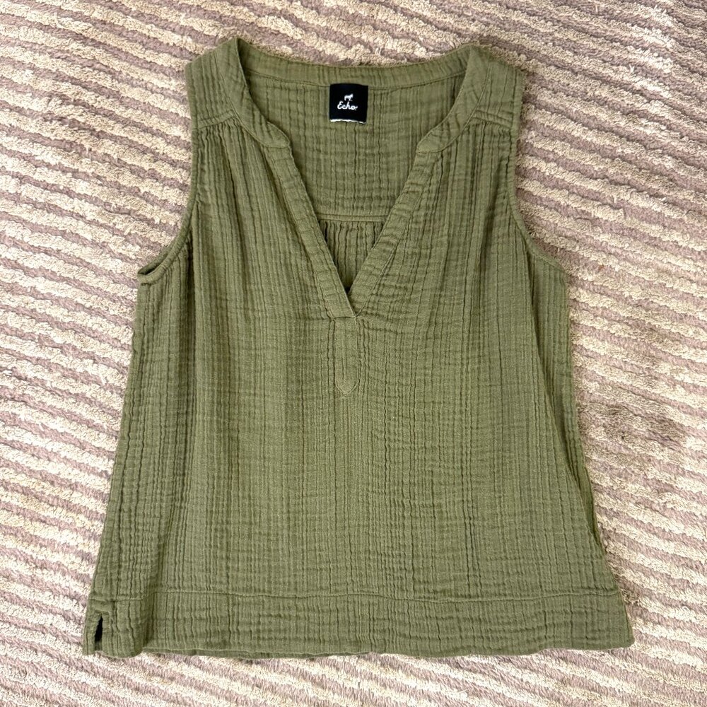 Echo Olive Cotton Gauze Sleeveless Top  | S | NWOT